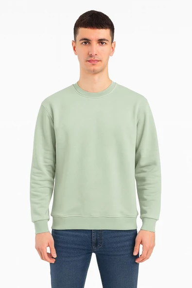 Erkek Oversize Uzun Kol Sıfır Yaka Sweatshırt-7383 - 3