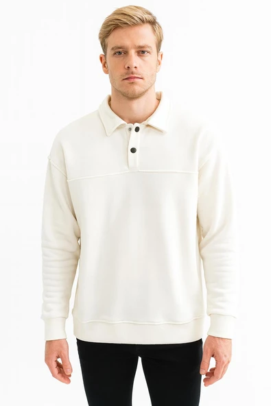 Erkek Oversize Uzun Kol Polo Yaka Sweatshırt-7100
