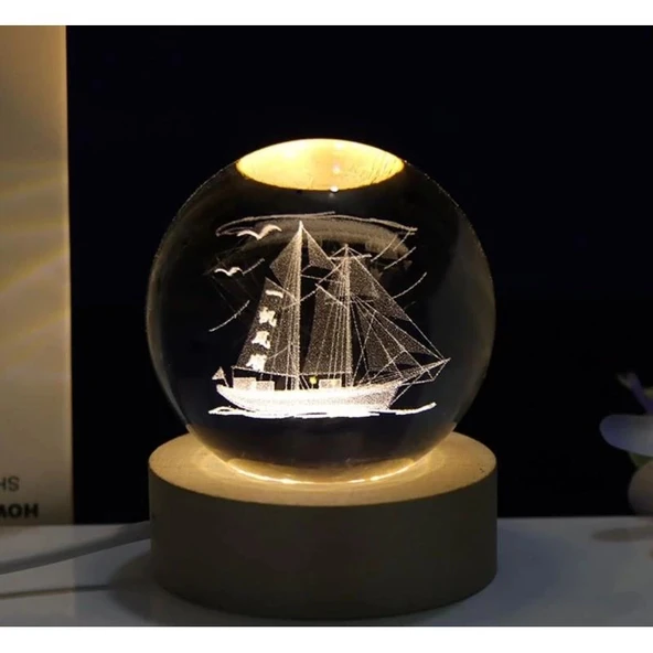 Yelkenli Gemi Renk Değiştiren Işıklı Cam Küre 8cm ürün görseli 1