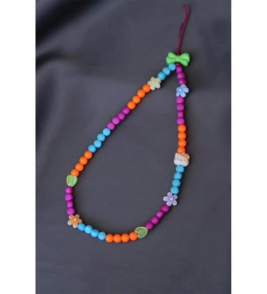 Renkli Boncuklu Çiçek Detaylı Telefon Aksesuarı ürün görseli