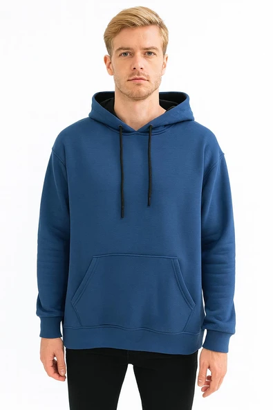Erkek Oversize Uzun Kol Kapşonlu Sweatshırt-7386