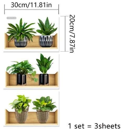Raflı Bitki Tasarımlı Yapışkanlı Sticker 20*30 cm 3lü Set MC-663 - Resim 2