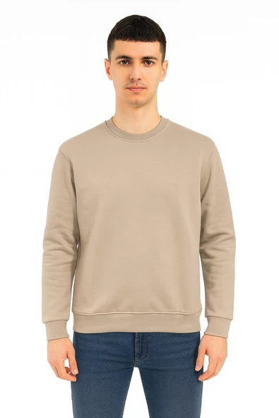 Erkek Oversize Uzun Kol Sıfır Yaka Sweatshırt-7384 - Resim 2