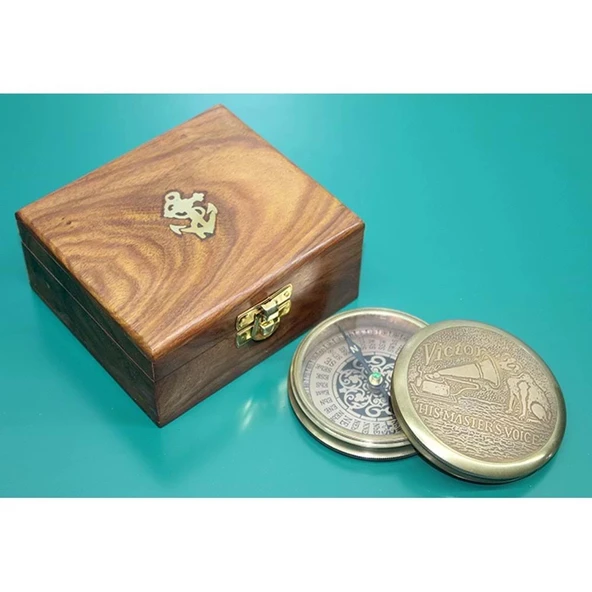 Ahşap Kutulu Pirinç Pusula - Resim 2