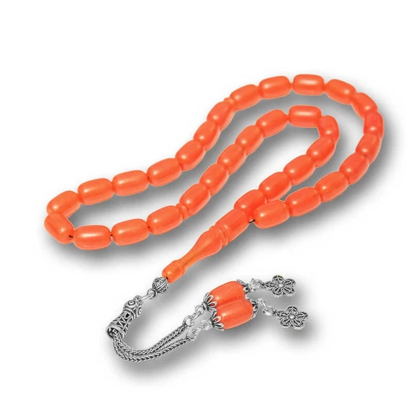 Gümüş Püsküllü Kapsül Kesim Sıkma Kehribar Tesbih ürün görseli 1