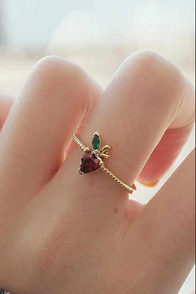 Ayarlamalı Altın Renk Kristal Taşlı Kalp Yüzük - Resim 2