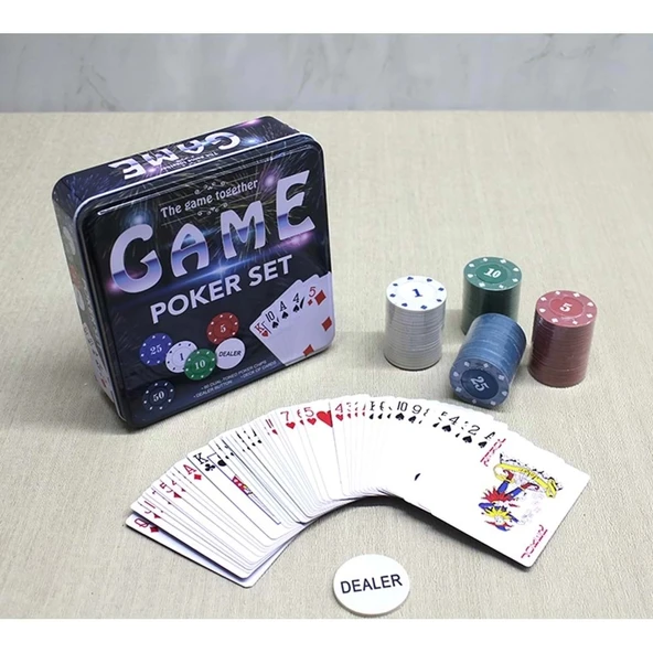 Metal Kutulu 80 Chip Ve 1 Adet İskambil Kağit Setine Sahip Poker Oyunu ürün görseli 1