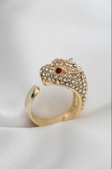 Ayarlamalı Altın Renkli Kırmızı Gözlü Kaplan Yüzük ürün görseli