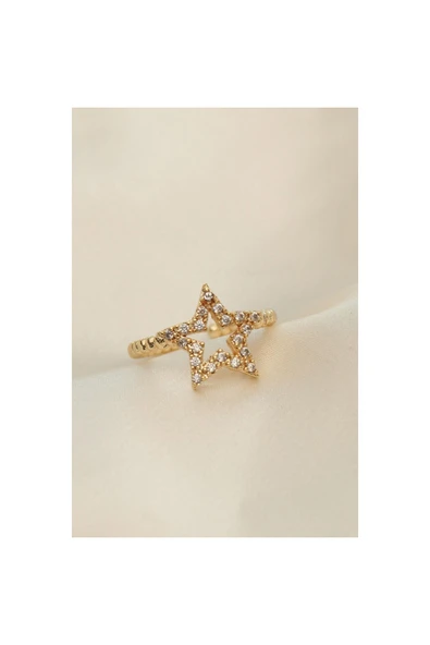 Ayarlamalı Gold Renk Zirkon Taşlı Yıldız Yüzük ürün görseli