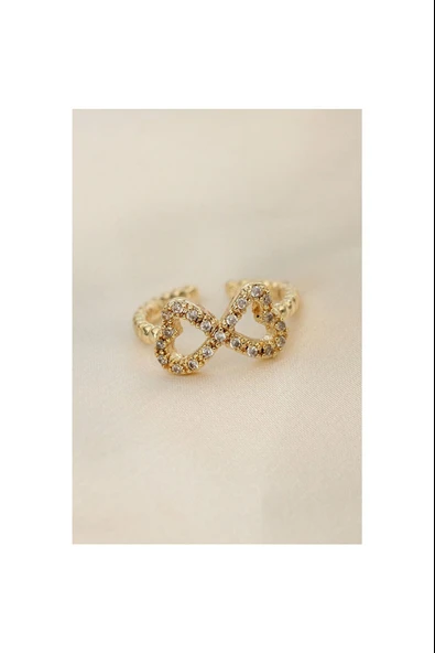 Ayarlamalı Gold Renk Zirkon Taşlı 2li Kalp Yüzük ürün görseli