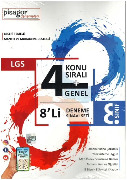 Zeka Küpü 8.Sınıf Pisagor 4+4 8li Konu Sıralı Genel Deneme