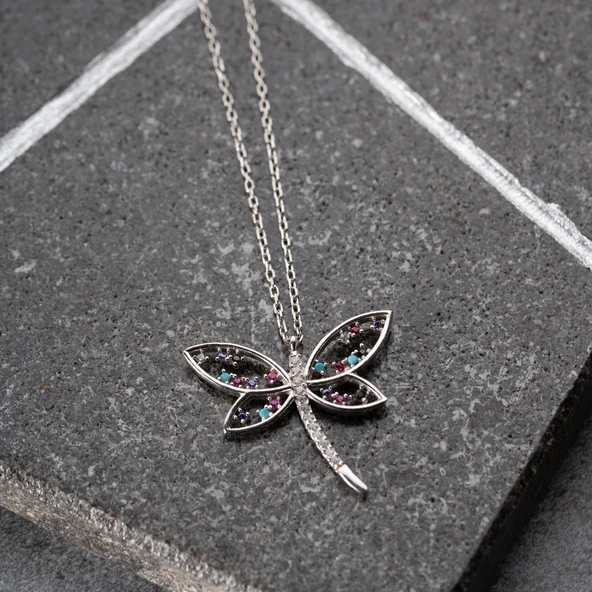 Vaoov 925 Ayar Gümüş Renkli Taşlı Yusufçuk Kolye - Resim 6