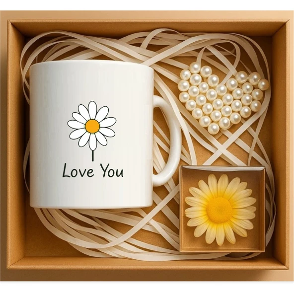 I Love You Papatya Tasarımlı Hediye Kutusu, Sevgiliye Hediye, Doğum Günü Hediyesi, Hediye Seti P1-18