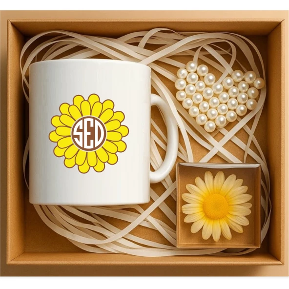 Kişiye Özel 3 Harf Monogram Hediye Kutusu, Papatya Hediye Sepetleri - P205 ürün görseli