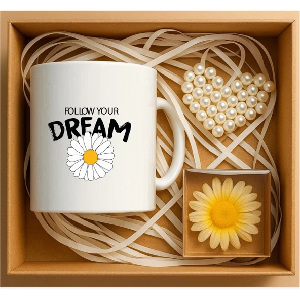 Follow Your Dreeam Papatya Hediye Kutusu, Sevgiliye Hediye, Arkadaşa Hediye, Doğum Günü Hediyesi,Motivasyon Hediye Seti P1-13 ürün görseli