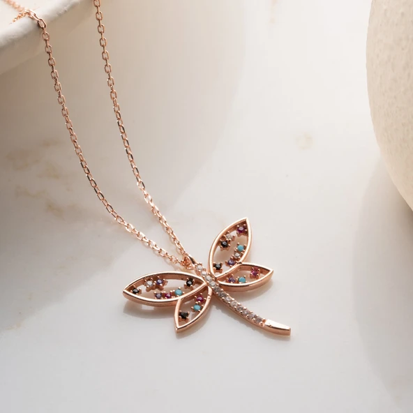 Vaoov 925 Ayar Gümüş Renkli Taşlı Yusufçuk Kolye - Resim 5