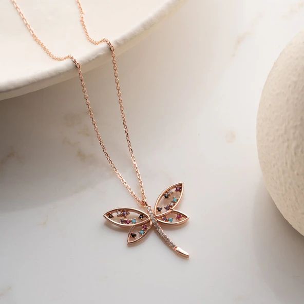 Vaoov 925 Ayar Gümüş Renkli Taşlı Yusufçuk Kolye - Resim 3