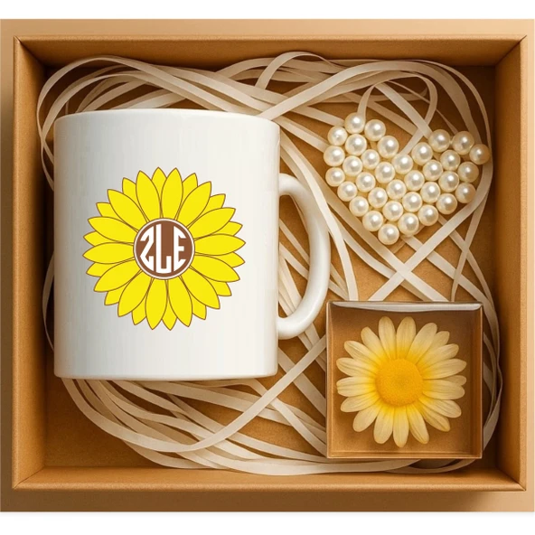 Kişiye Özel 3 Harf Monogram Papatya Temalı Kutu, Papatya Hediye Sepeti - P203 ürün görseli