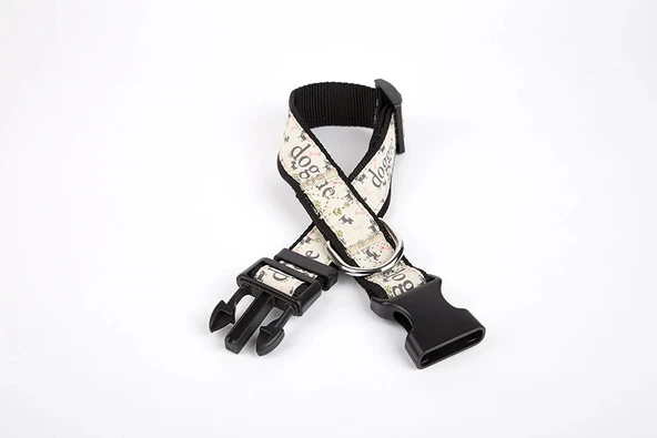 Doggie Desenli Süslü Dokuma Köpek Boyun Tasması 1,5 x 25-40 cm Siyah ürün görseli 1