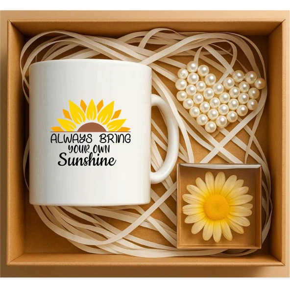 Papatya Temalı Hediye Kutusu, Hediye Sepetleri, Papatya Konsept Hediyelik Kupa, Papatya Mum Kalp Anahtarlık P1-03 ürün görseli