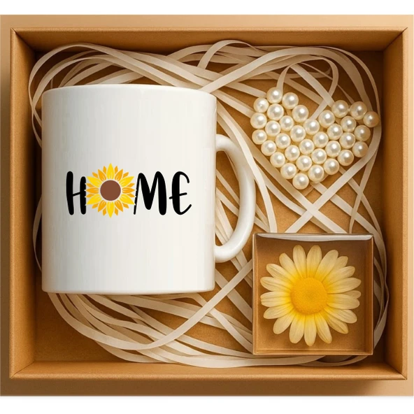Papatya Home Yazılı Hediye Kutusu, Ev Hediyesi, Papatya Severler Hediye Seti P1-07