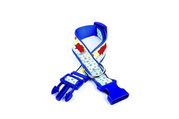 Doggie Desenli Süslü Dokuma Köpek Boyun Tasması 1,5 x 25-40 cm Mavi ürün görseli 1