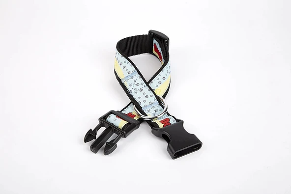 Doggie Desenli Süslü Dokuma Köpek Boyun Tasması 1,5 x 25-40 cm Siyah ürün görseli 1