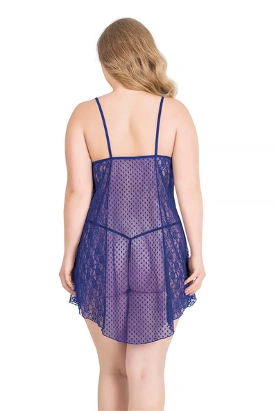 MDB MdbShop Büyük Beden Saks Kısa Tül Gecelik - Resim 2