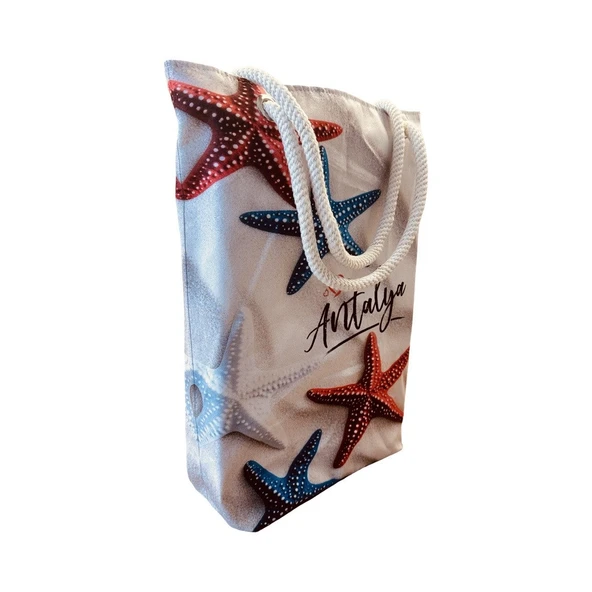 Kadın Plaj ve  Alışveriş Çantası - Deniz Yıldızı Antalya Desen - Resim 2