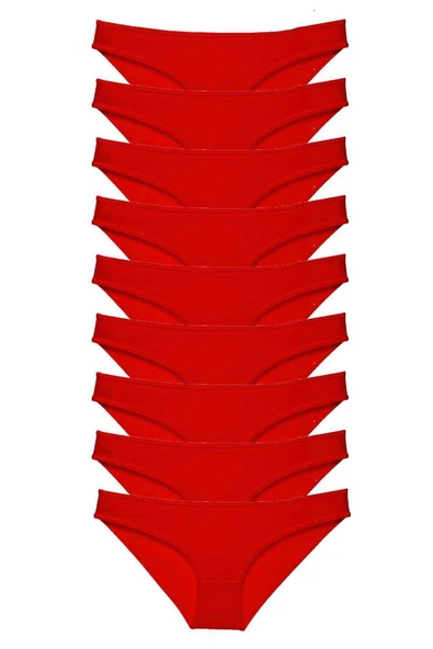 9 Adet Süper Eko Set Likralı Kadın Slip Külot Kırmızı ürün görseli