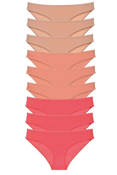 9 Adet Süper Eko Set Likralı Kadın Slip Külot Ten Pudra Fuşya