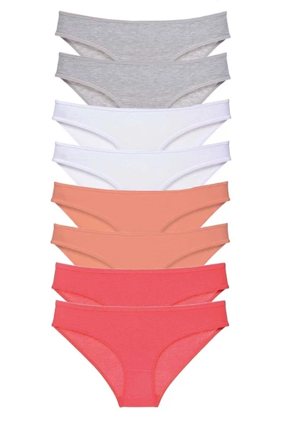 8 Adet Süper Eko Set Likralı Kadın Slip Külot Gri Beyaz Pudra Fuşya ürün görseli