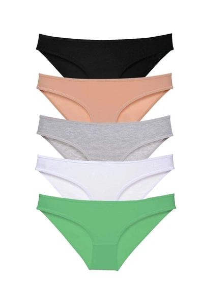 5 Adet Süper Eko Set Likralı Kadın Slip Külot Siyah Ten Gri Beyaz Yeşil ürün görseli