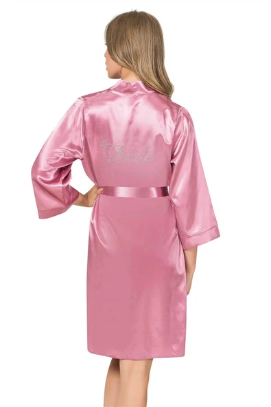 MDB MdbShop Gül Kurusu Kısa Saten Bride Sabahlık ürün görseli 1