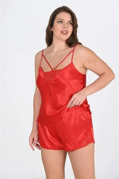 MDB MdbShop Büyük Beden Kırmızı Şort Takımı 1076 - Resim 2
