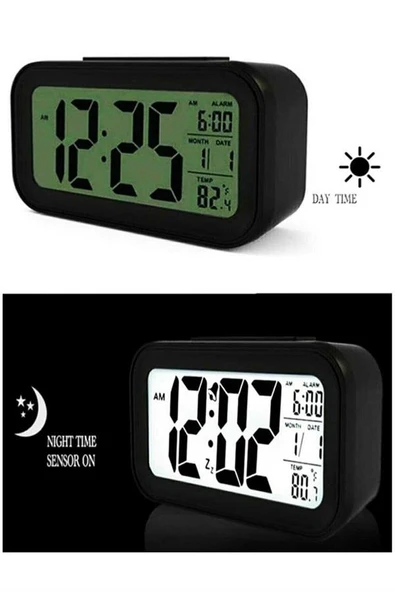 Işıklı Dereceli Masa Ofis Saati Alarmlı Termometre Takvim Çalar Saat - 4