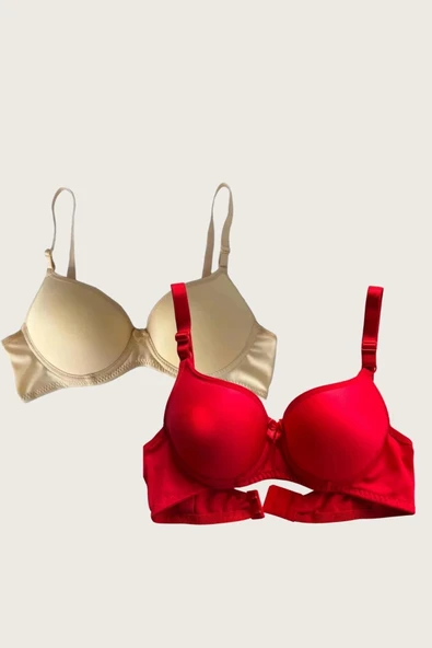 MDB MdbShop Ten-Kırmızı 2li Mikro Kumaş Push Up Dolgulu Balenli Günlük Destekli Sütyen - Resim 3