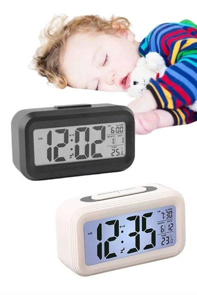 Gece Dijital Masa Saati Dijital Alarmlı Led Ekran Pilli Çalar Saat - 4