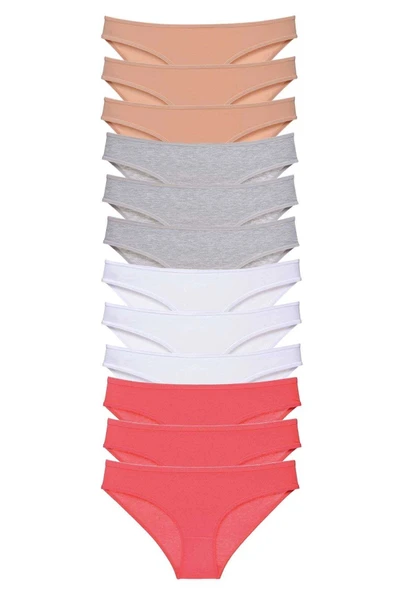 12 Adet Süper Eko Set Likralı Kadın Slip Külot Ten Gri Beyaz Fuşya ürün görseli