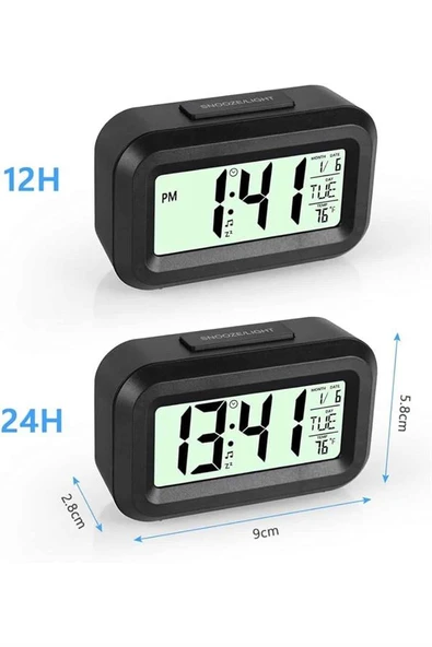 Dijital Masa Saati Termometreli Takvim Çalar Saat Led Ekran Pilli - 5