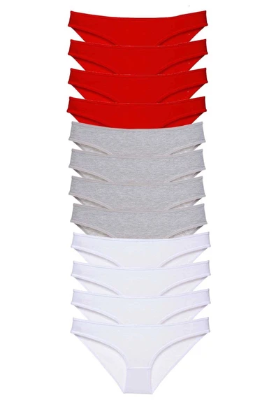 12 Adet Süper Eko Set Likralı Kadın Slip Külot Kırmızı Gri Beyaz ürün görseli