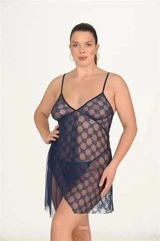 MDB MdbShop Büyük Beden Lacivert Gecelik 3046 - Resim 2