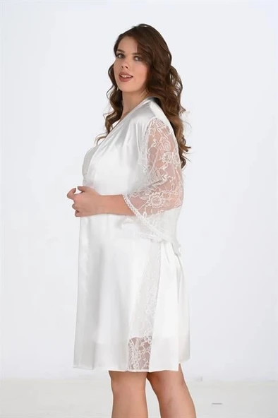 MDB MdbShop Büyük Beden 2li Ekru Sabahlık Takımı Bigsize - 2