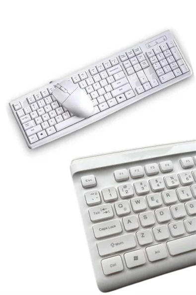 Kablosuz Klavye Mouse Seti Beyaz Q Klavye Tüm Cihazlara Uyumlu