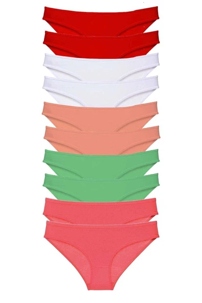 10 Adet Süper Eko Set Likralı Kadın Slip Külot Kırmızı Beyaz Pudra Yeşil Fuşya ürün görseli