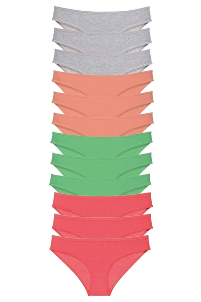 12 Adet Süper Eko Set Likralı Kadın Slip Külot Gri Pudra Yeşil Fuşya