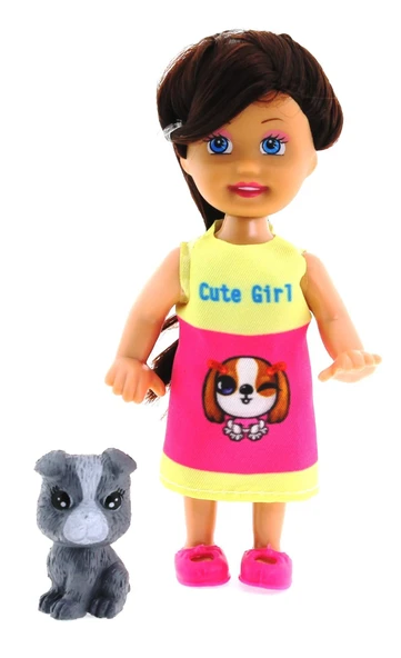 Cute Girl Gri Köpekli ve Kumral Mini Bebek - Resim 3