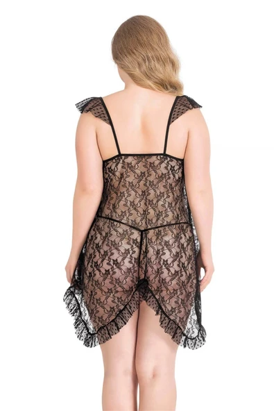 MDB MdbShop Büyük Beden Siyah Kısa Tül Gecelik - Resim 2