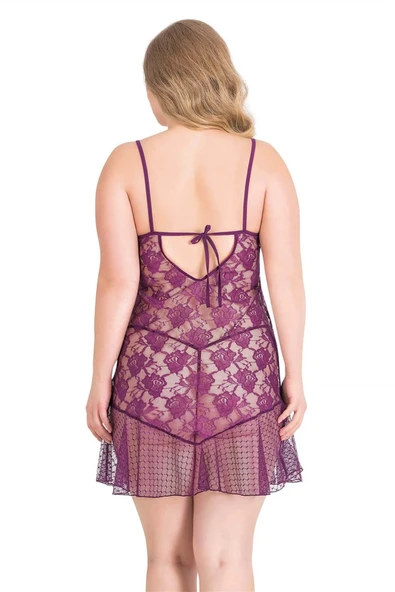 MDB MdbShop Büyük Beden Mor Kısa Tül Gecelik - Resim 2