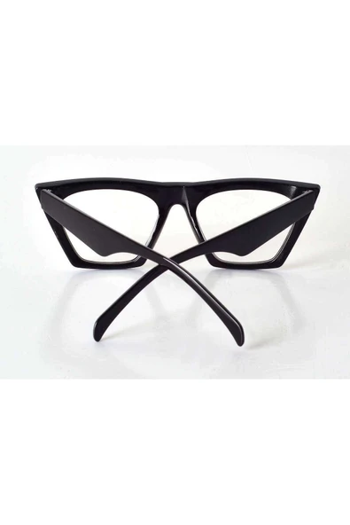 Siyah Çerçeveli Şeffaf Cam Unisex Stil Gözlük - 4